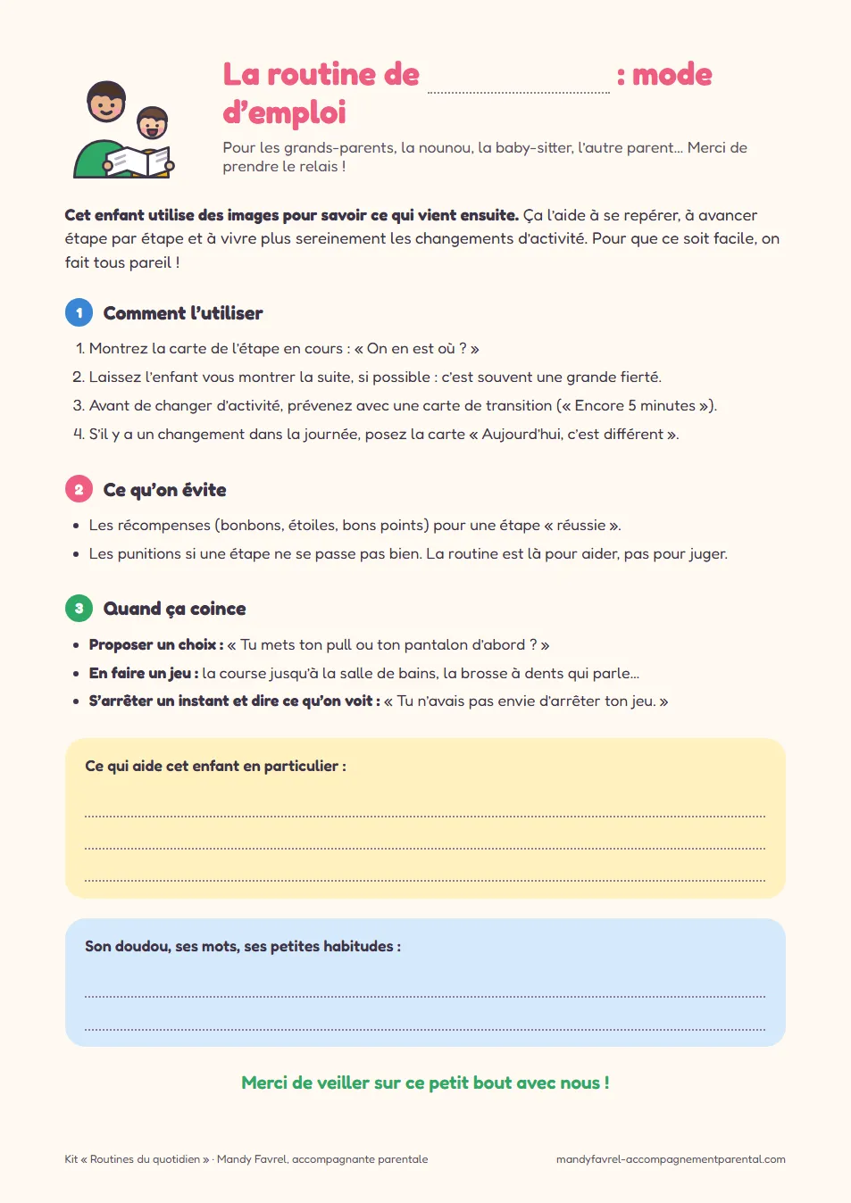 La fiche « La routine de … : mode d’emploi » à donner aux autres adultes
